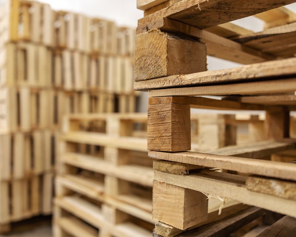 Arranged palettes ready to be used. Storage interior.